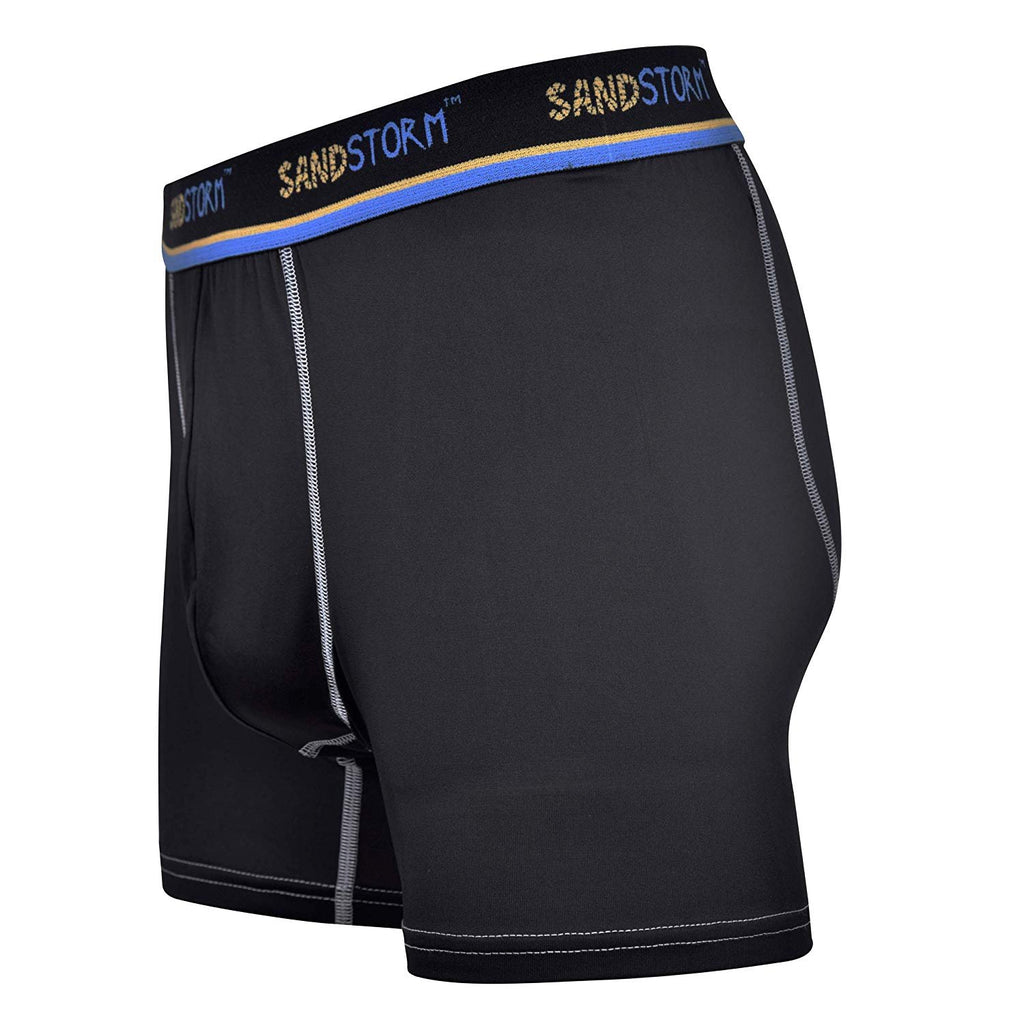 Black/Silver Heather/Polaris Sand Storm Mens Performance Boxer Briefs - 6-Pack No-Fly Tagless Breathable Underwear S-5XL Regular or Plus Size