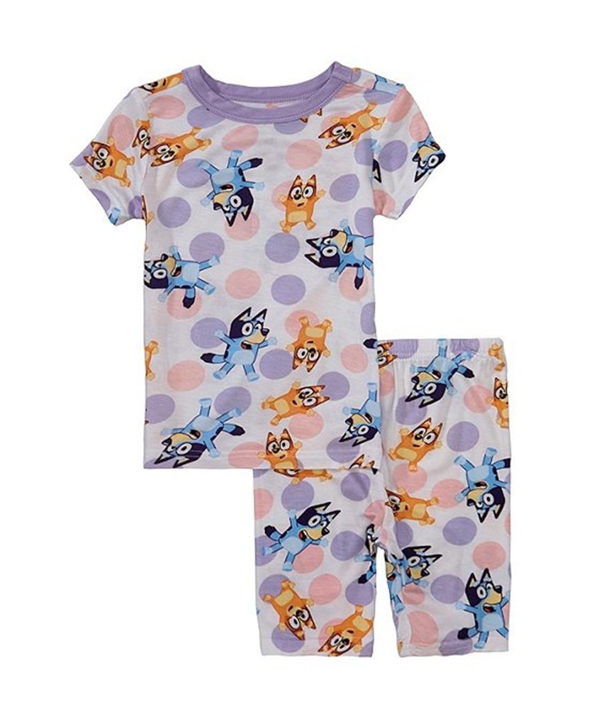 Bluey & Bingo Girls’ 2pc Playful Dots Pajama Set – Short Sleeve Crewneck Top & Shorts – Sizes 2T–4T – Soft Sleepwear