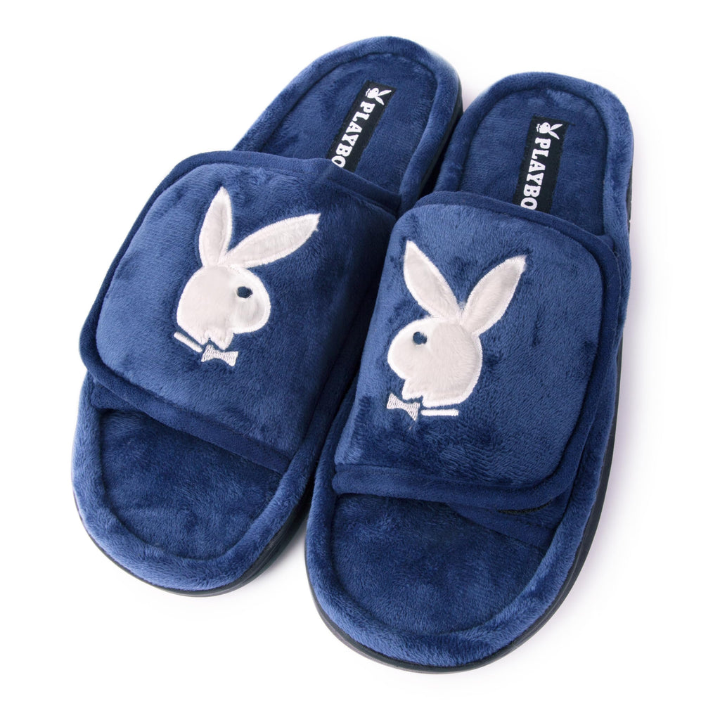 Playboy unisex-adult Adjustable Cozy Plush Velour Memory Foam Indoor Outdoor Soled Slipper in Sizes S-xl