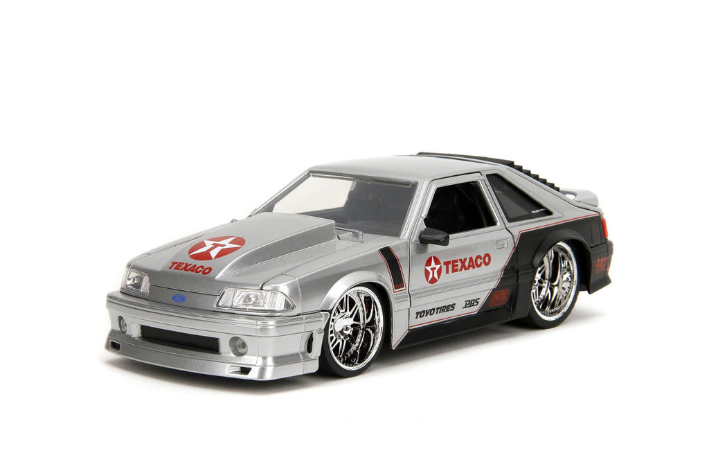 Jada Toys Bigtime Muscle 1:24 1989 Ford Mustang GT Texaco Die-cast Car – Opening Doors, Hood, Trunk, Rubber Tires(Candy Silver)