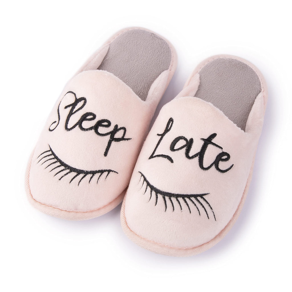 Handcraft Staycation NYC Ladies Funny Quote Scuff Slipper, Plush Non Slip House Slippers for Women, Comfy Soft Sole Bedroom Shoes