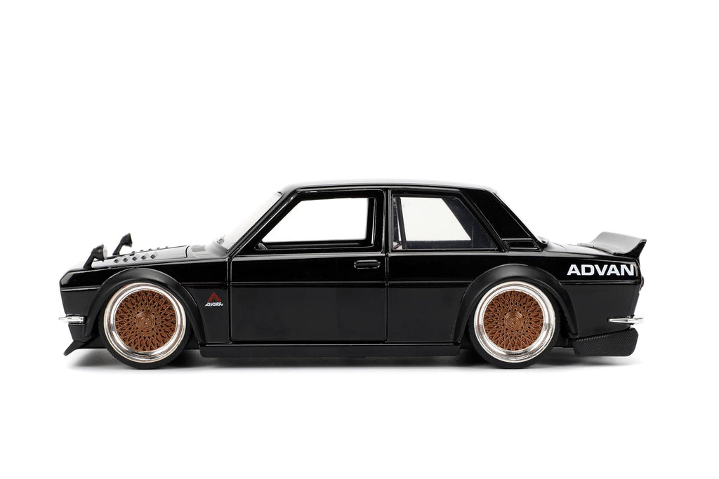 Jada Toys JDM Tuners 1:24 Scale Die-Cast 1973 Datsun 510 – Opening Doors, Detailed Interior, Rubber Tires, Collectible for Ages 8+(Gloss Black)