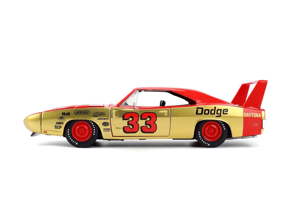 Jada Toys Bigtime Muscle 1:24 1969 Dodge Charger Die-cast Car – Opening Doors, Hood, Trunk, Rubber Tires(Red/Gold)