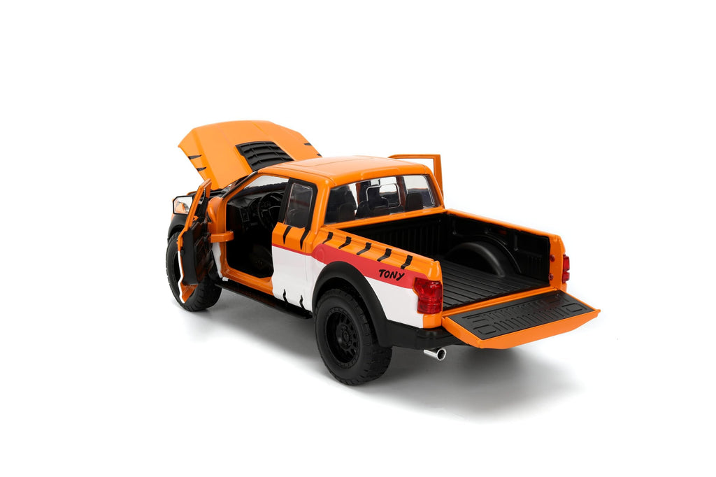 Jada 2017 Ford F150 Raptor Truck with Kellogg's Frosted Flakes Tony The Tiger Die-Cast Carwith Figure, 1:24 Collectible, Opening Doors, Rubber Tires Ages 8+ (Orange/White)