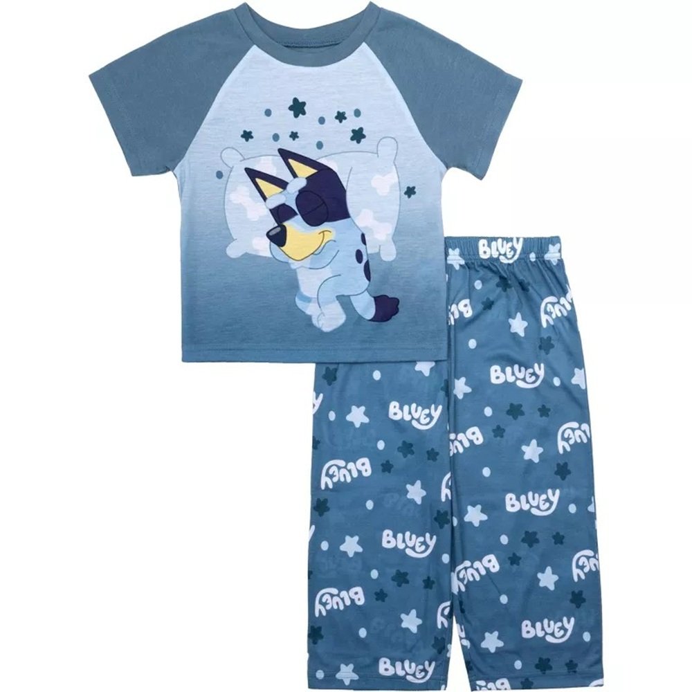 Bluey Toddler Boys' 2-Piece Pajama Set Short Sleeve Shirt and Pants Sleepwear - Cool Blue, 4T