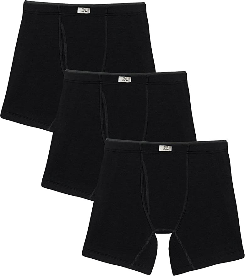 Crafted Comfort Stretch- Exposed Waistband- Black Heather Fruit of the Loom Men's Cotton Performance Boxer Briefs (12 Pack)