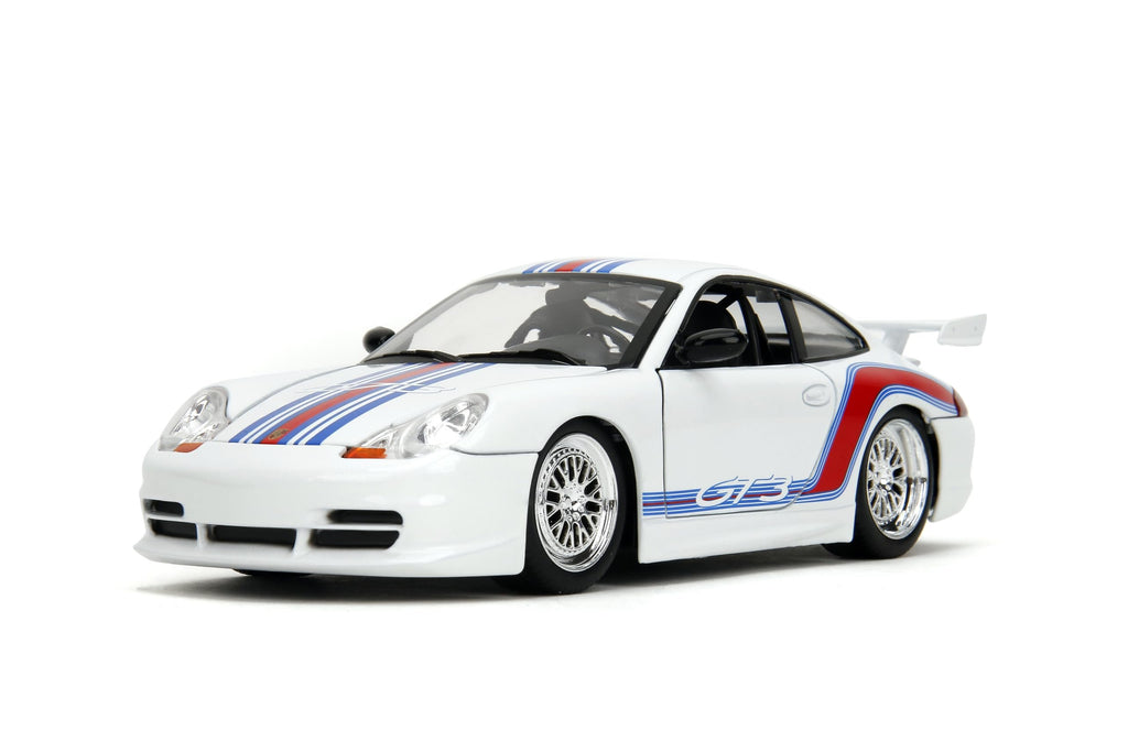 Hyper-Spec 1:24 Porsche 911 GT3 (996.1) Die-Cast Car, Toys for Kids and Adults(White/Red Stripes)