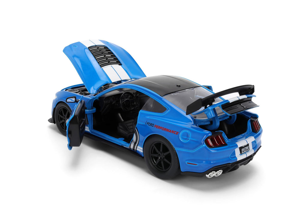 Jada Toys Bigtime Muscle 1:24 2020 Ford Mustang Shelby GT 500 Die-cast Car – Opening Doors, Hood, Trunk, Rubber Tires(Glossy Blue)