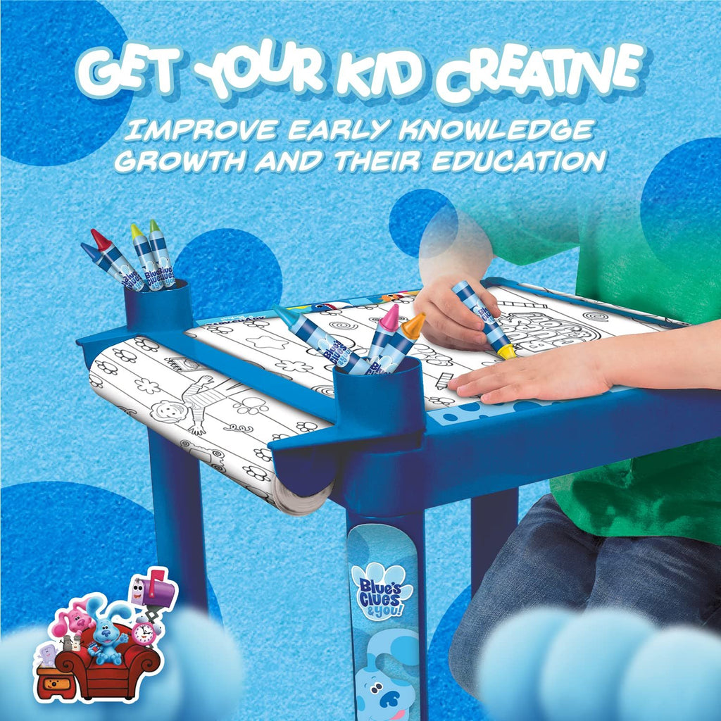 Nickelodeon Coloring Art Paper Roll with Plastic Desk Holder, Crayons & Stickers - Color & Craft Art Table - Activity Floor Desk, Ages 3-6