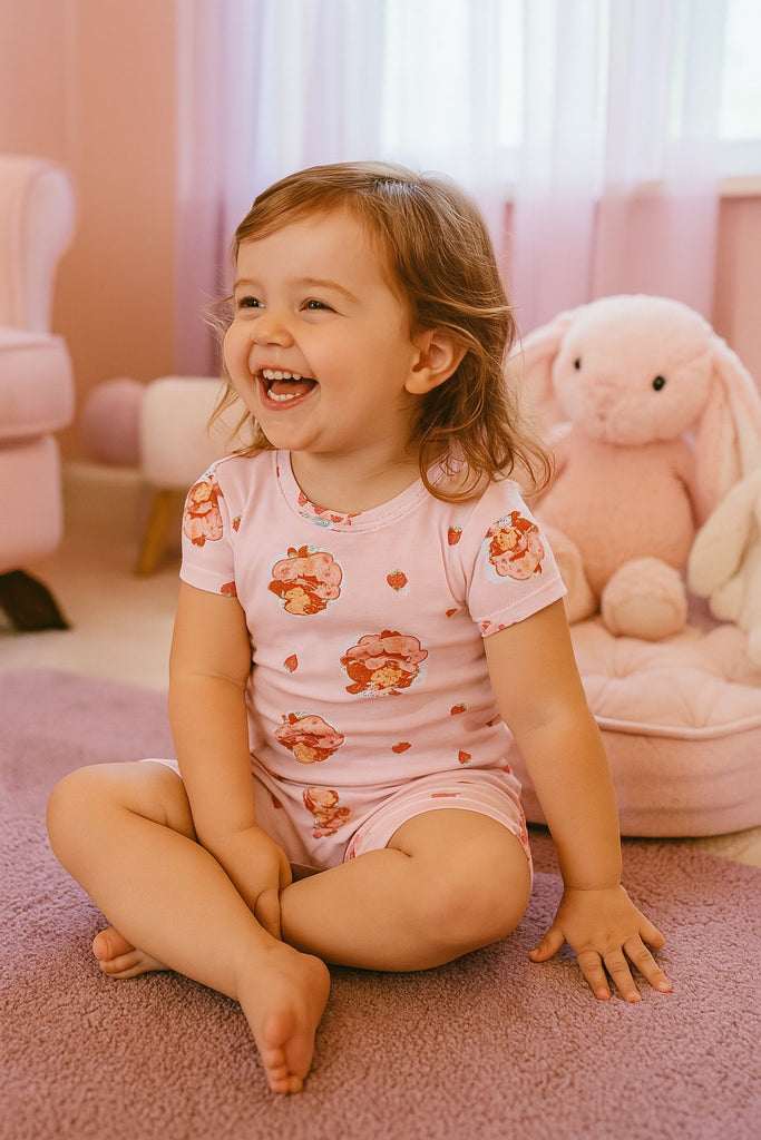 Strawberry Shortcake Girls’ Pajama Set – Crewneck Top & Shorts – Soft Viscose Blend – Sizes 2T–10