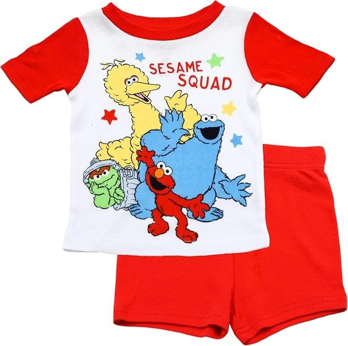 Centric Brands Sesame Street 4-Piece Pajama Set with Elmo, Cookie Monster, Oscar & Big Bird – Baby Sizes 12M–24M