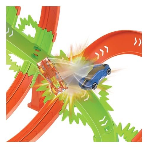 Hot Wheels Track Set, Epic Crash Dash with 5 Crash Zones, Motorized Booster and 1 Hot Wheels 1:64 Scale Toy Car, Easy Storage