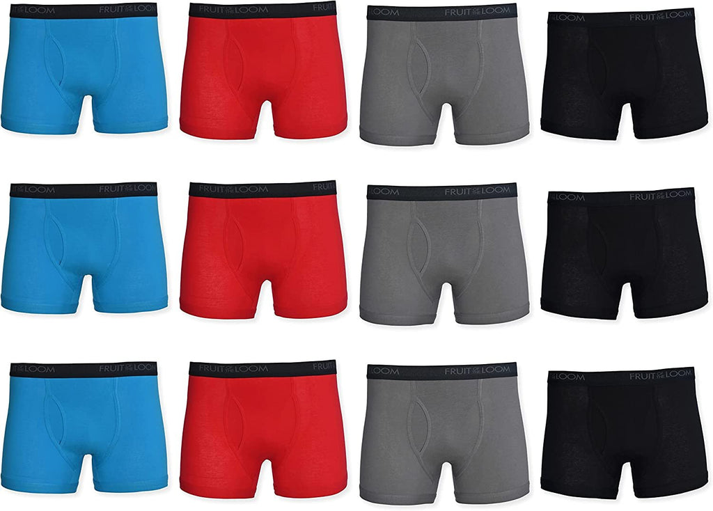 Cotton- Mystery Colors Fruit of the Loom Men's Cotton Performance Boxer Briefs (12 Pack)