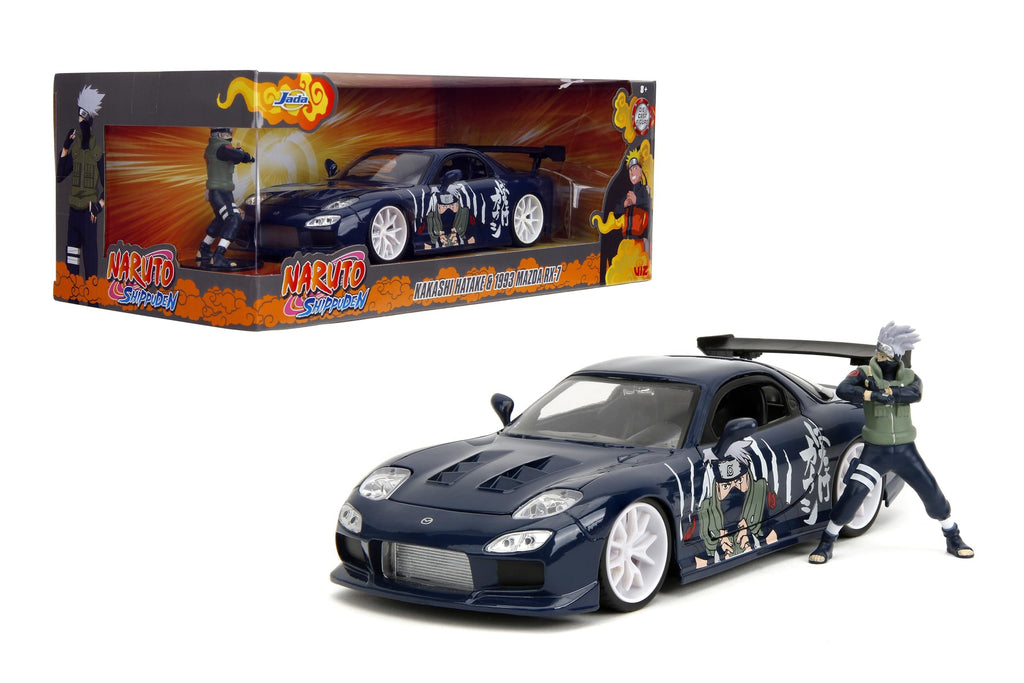 Naruto 1:24 1993 Mazda RX-7 Die-Cast Car & 2.75" Kakashi Figure, Toys for Kids and Adults