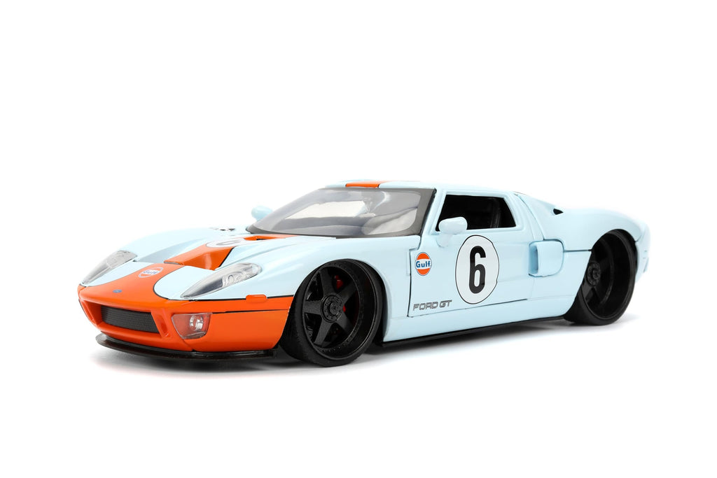 Jada Toys Hyper-Spec 1:24 2005 Ford GT Gulf Die-cast Car – Opening Doors, Hood, Trunk, Rubber Tires(Light Blue)