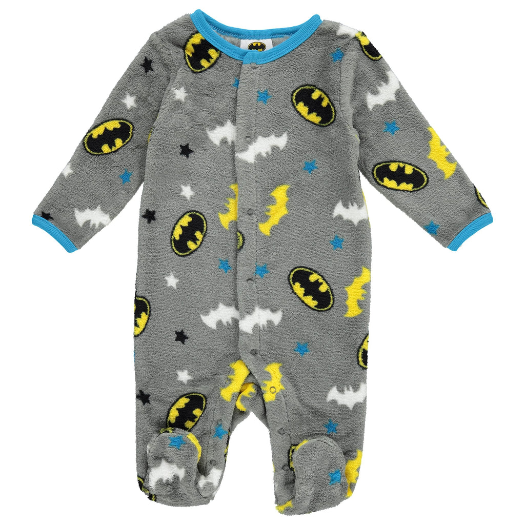 DC Comics Batman Baby Boy Romper with Footie Sleeper Printed Coverall (White/Yellow, 6-9 Months)
