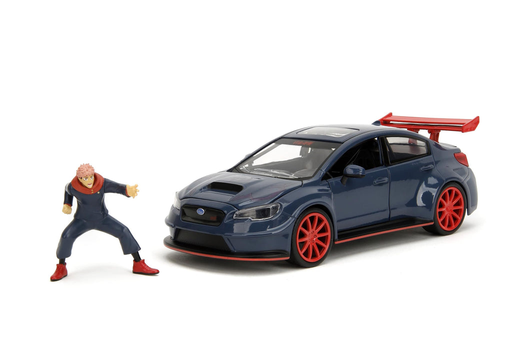 Jada Toys 2016 Subaru WRX STI w/Yuji Itadori Die-Cast Figure, Jujutsu Kaisen 1:24 Scale Collectible Car – Opening Doors, Hood & Trunk