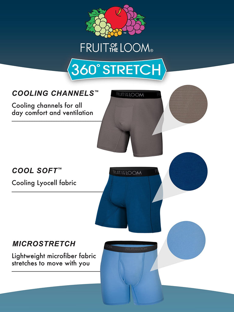 Fruit of the Loom Men's Micro-Stretch Boxer Briefs, Black Long Leg, Large