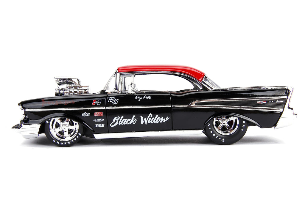 Jada Toys Big Time Muscle 1:24 1957 Chevy Bel Air Die-Cast Car (Black/Red)