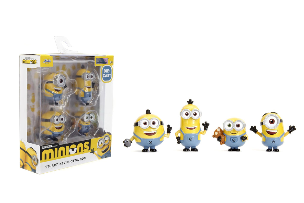 Jada Despicable Me Minions Metalfigs 4-Pack - Stuart, Kevin, Otto, Bob - Collectible 2.5" Metal Figures, Wave 1