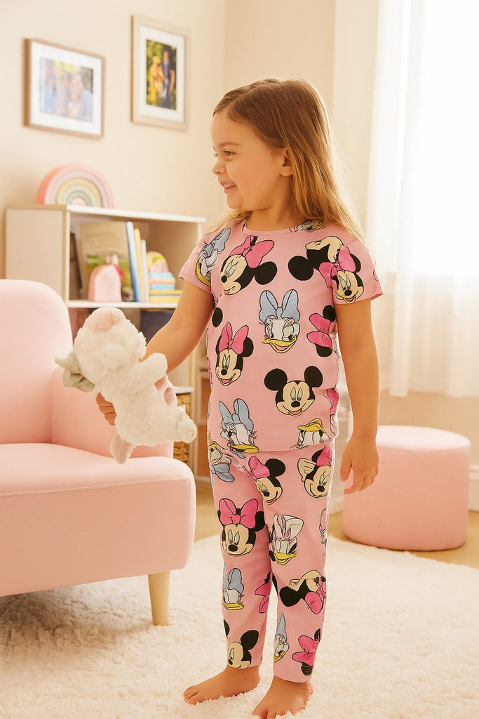 Girls’ Minnie Mouse & Daisy 4pc Pajama Set – 2 Tops, Shorts & Pants – Cute Disney Sleepwear – 100% Cotton