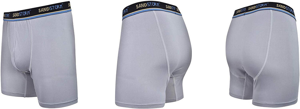 Black/Silver Heather/Polaris Sand Storm Mens Performance Boxer Briefs - 6-Pack No-Fly Tagless Breathable Underwear S-5XL Regular or Plus Size