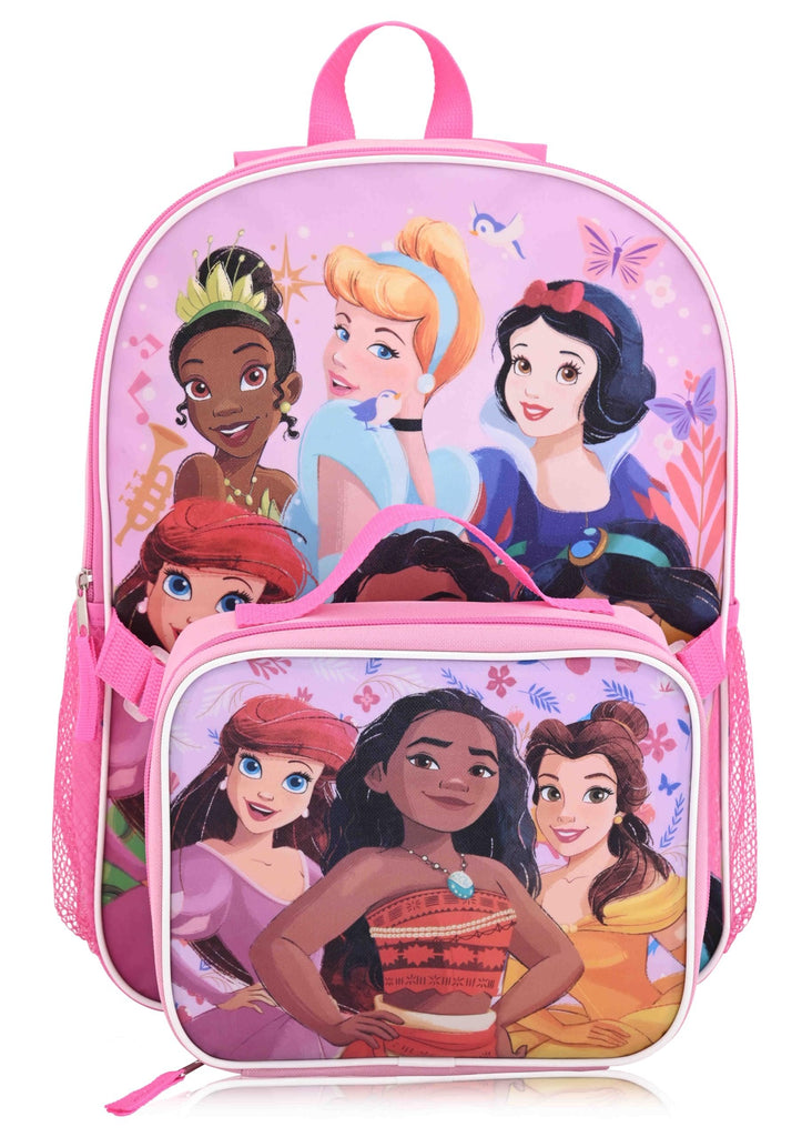 Fast Forward Disney Princess 16" Backpacks With Lunch Bag - Licensed Characters Kids Schoolbag