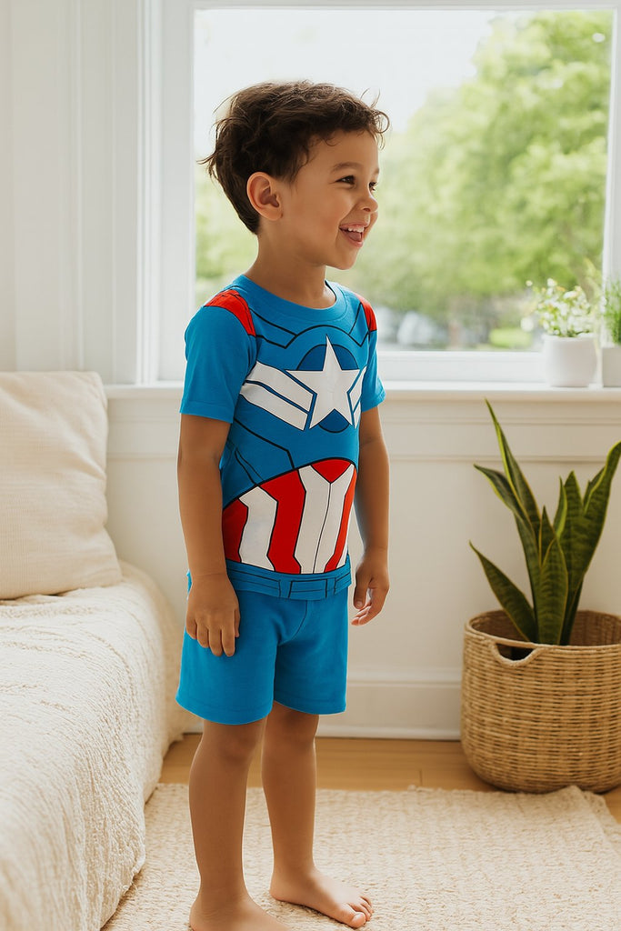 Centric Brands Marvel Captain America Boys' 4-Piece Pajama Set, 100% Cotton, Avengers Sleepwear, Sizes 4-10