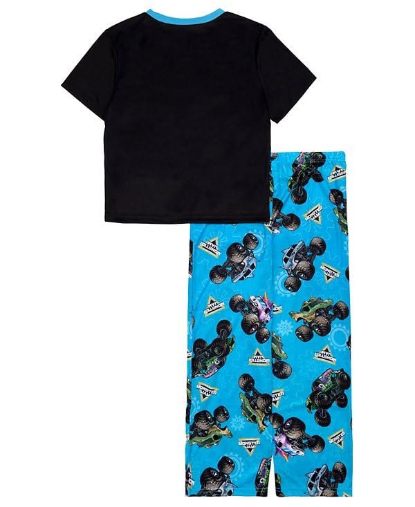 Centric Brands Monster Jam Boys 2-Piece Pajama Set, Viscose Spandex, Crew Neck Short Sleeve Shirt & Pants, Trucks, Sizes 6-12