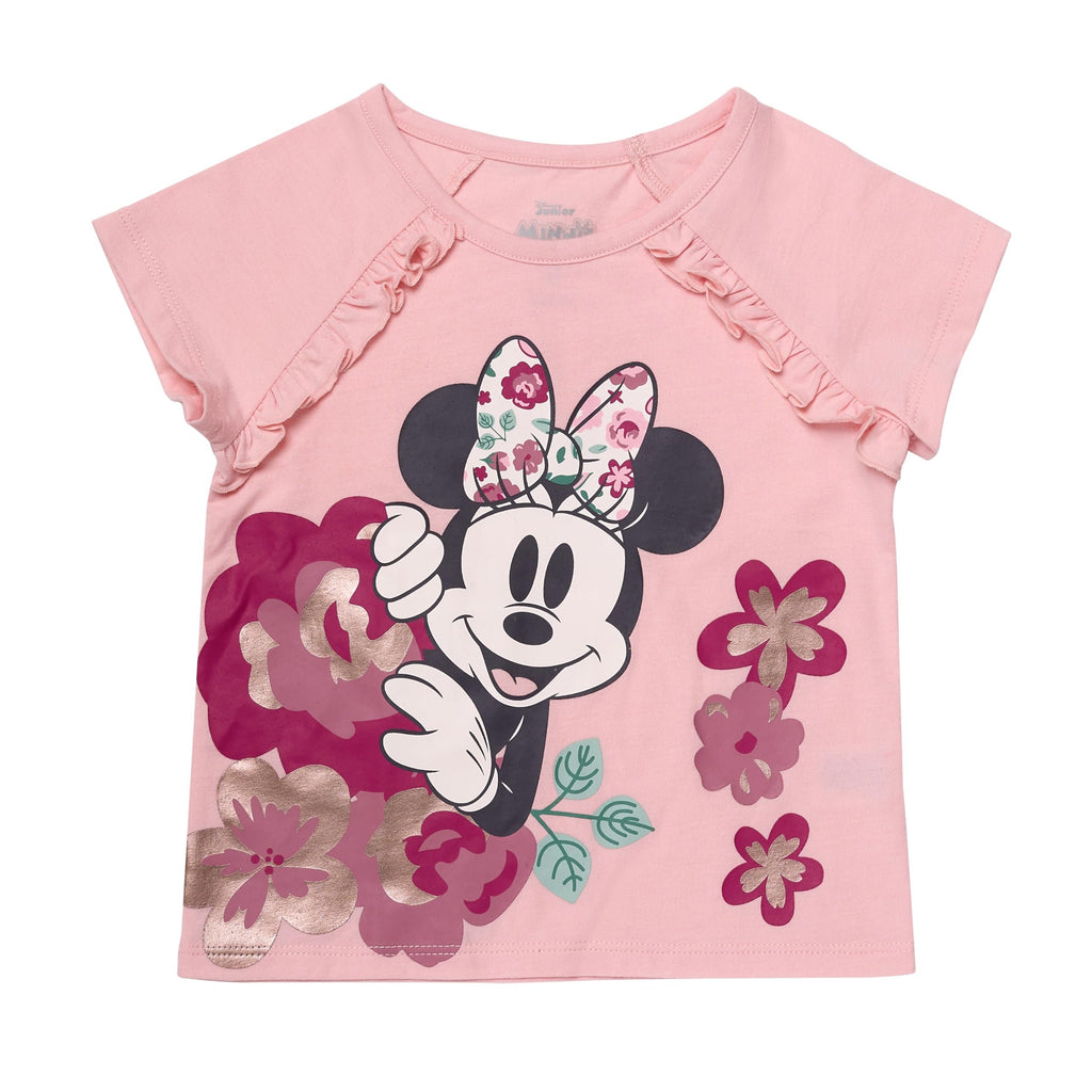 Minnie Mouse Girls 2 Piece Shorts and Short Sleeve T-Shirt Set (Pale Pink, 4T)