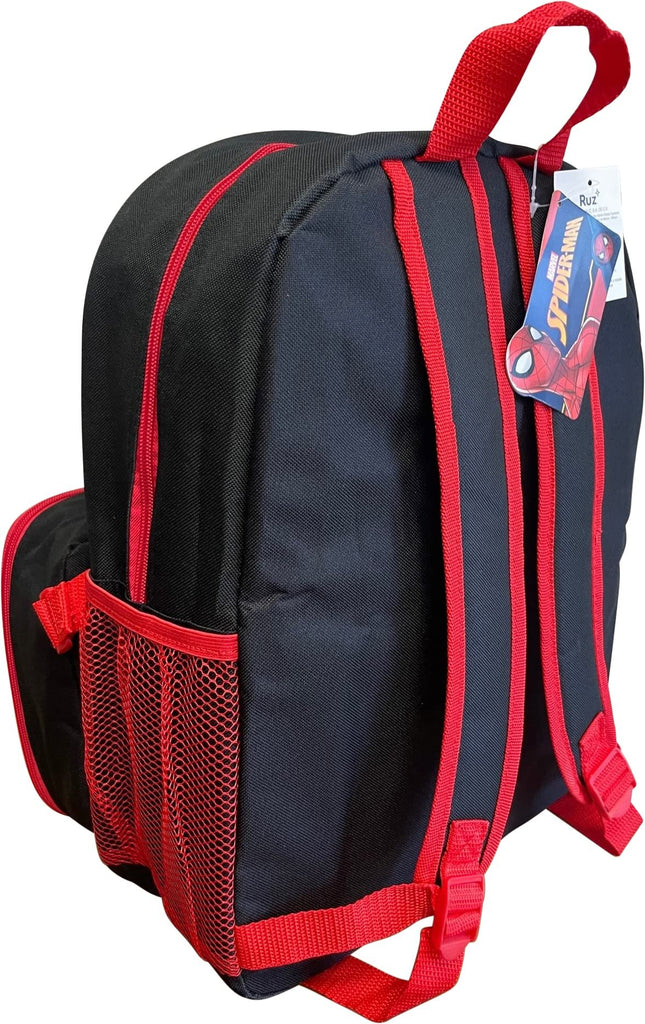 Spiderman Boys 16 Inch Backpack With Removable Matching Lunch Box Set (Black-Red)