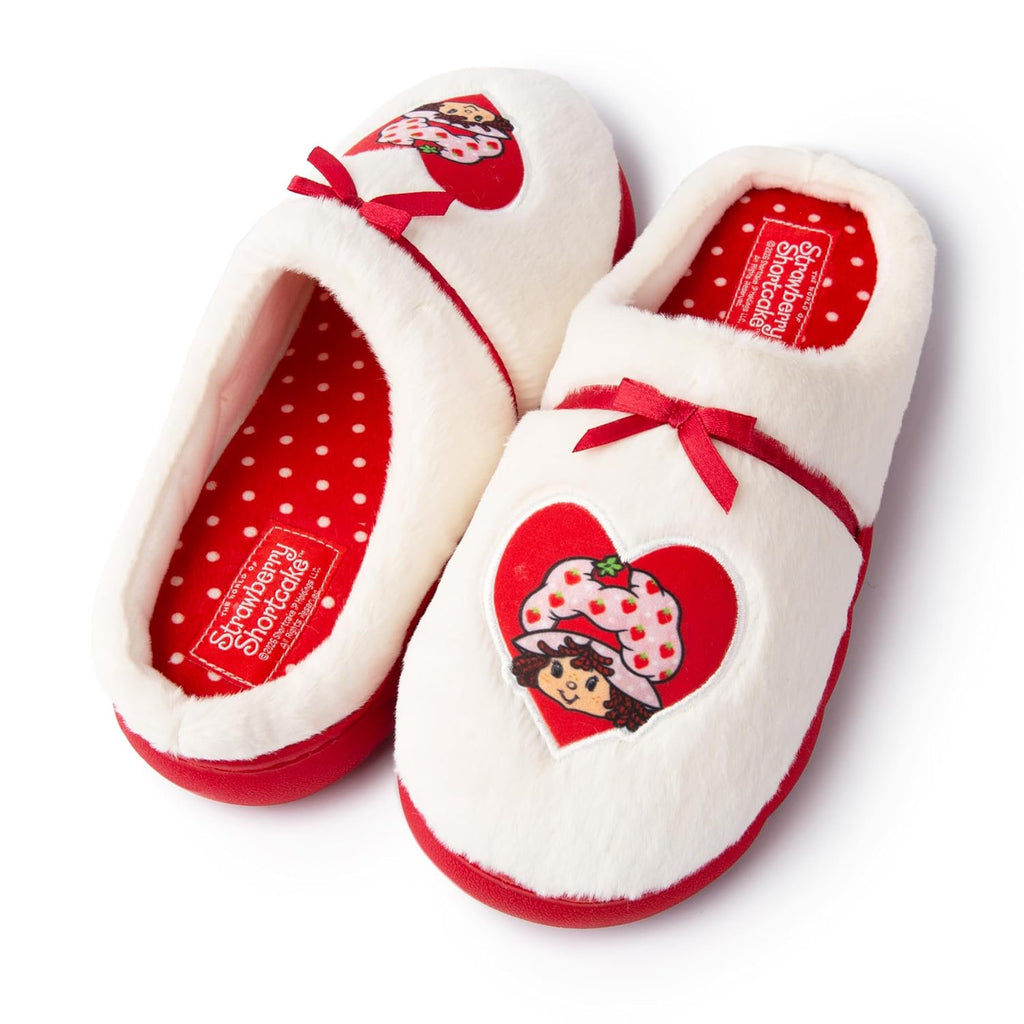 Handcraft Strawberry Shortcake Girls Plush Clog Slippers with Satin Bow and Icon, Cream, 2-3 Big Kid