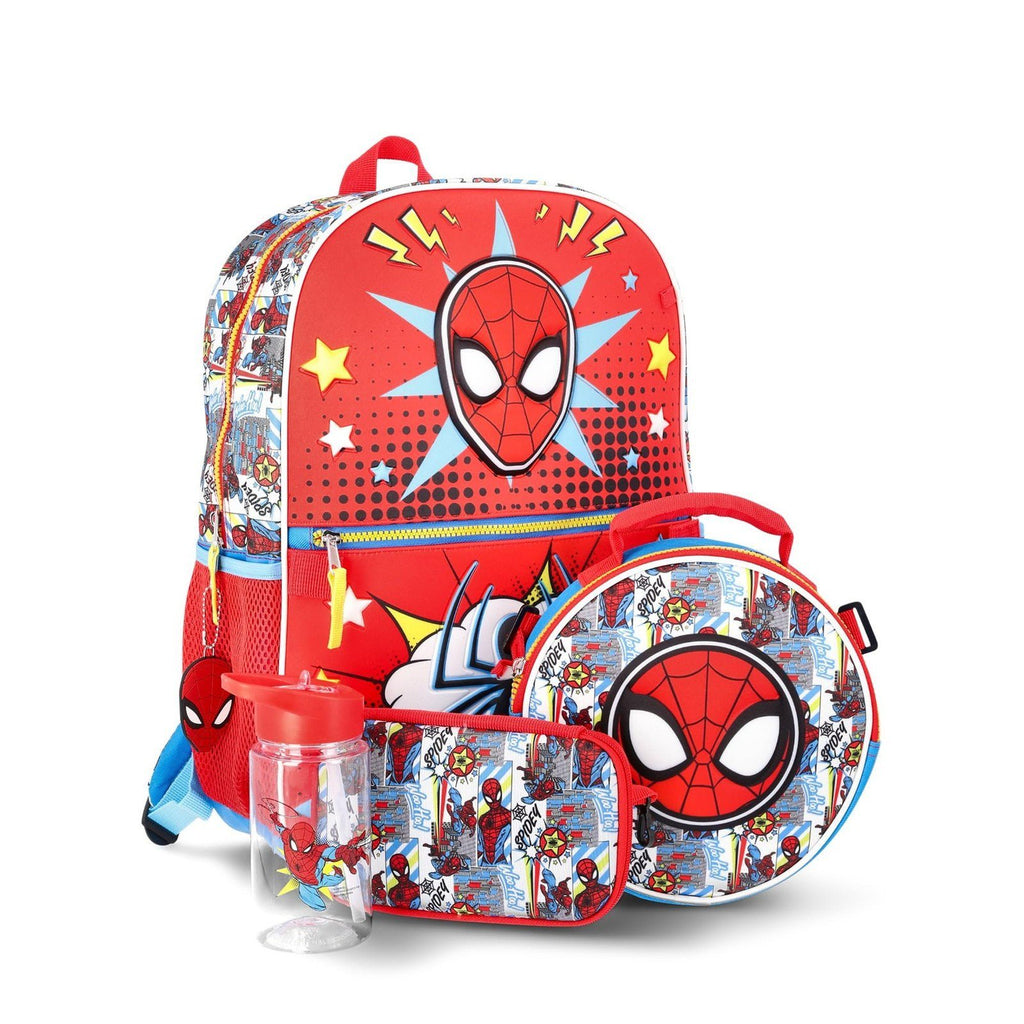 Spiderman - Red Fast Forward Ninja Turtles 5-Piece Backpack Set – Includes Lunch Bag, Water Bottle, Keychain & Zipper Case