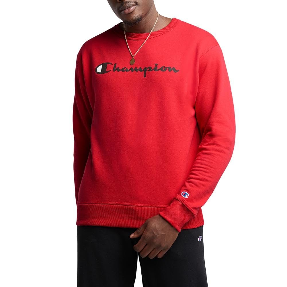 Champion Crewneck, Powerblend Fleece, Hoodie Sweatshirt for Men, Logo (Reg Tall), Oxford Gray Script, 3X-Large Big
