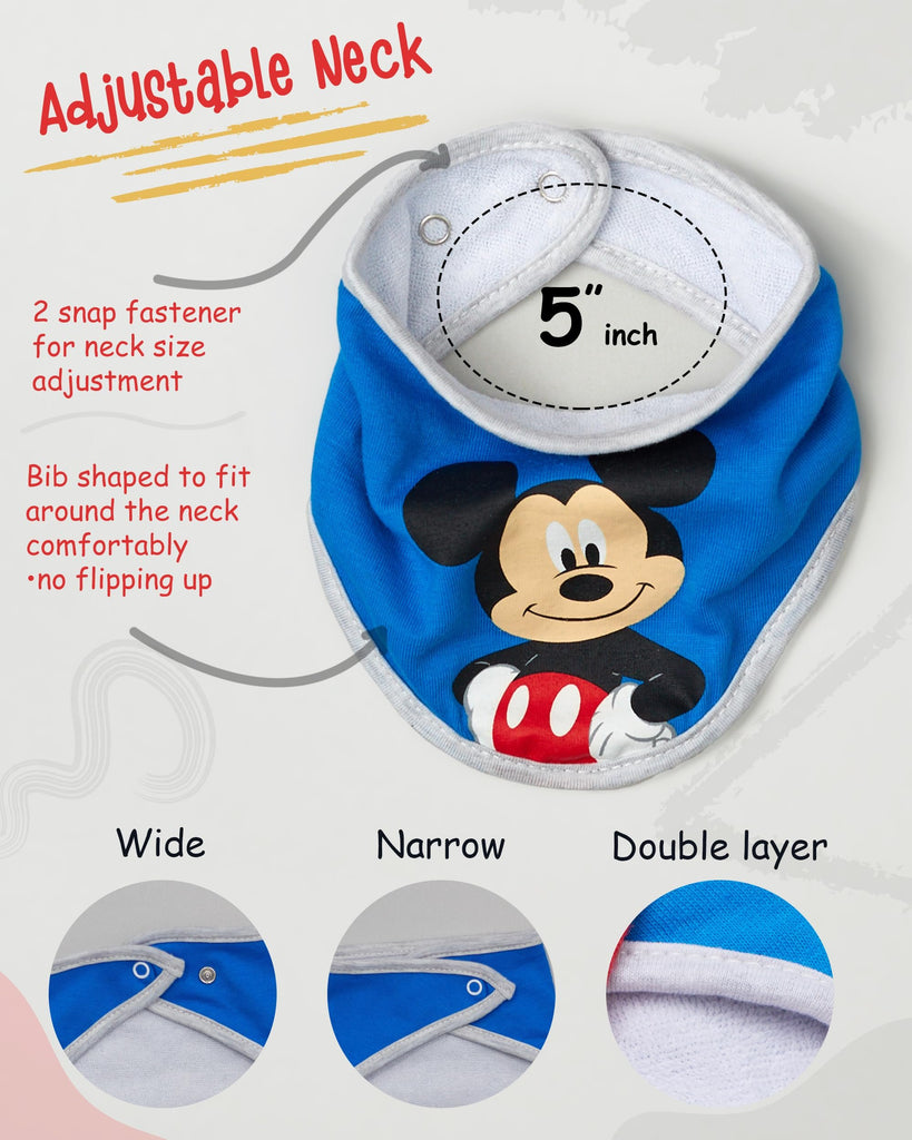 Disney Baby Unisex Mickey Mouse Bandana Bib 3-Pack - Mickey Mouse Baby Bibs (Blue/Red/Grey, 0-12M)