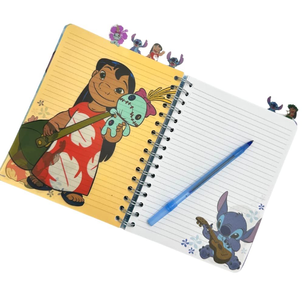 Disney Lilo and Stitch Tab Journal Notebook, Spiral Bound, 144 Lined Pages, 8 x 7 inches, Blue