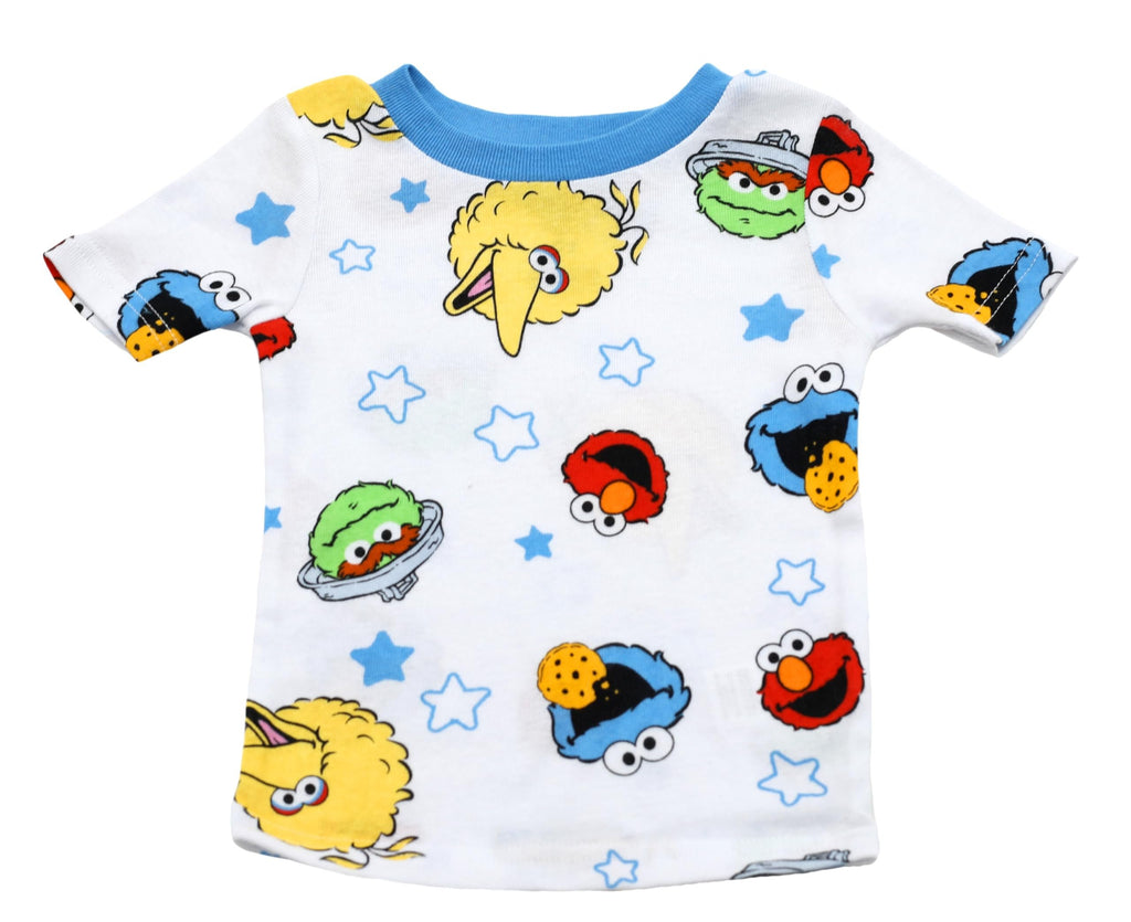 Sesame Street Elmo Pajamas for Toddlers, 4 Piece Cotton Elmo Pjs for Boys, Big Bird, Cookie Monster, Oscar the Grouch, 2T White