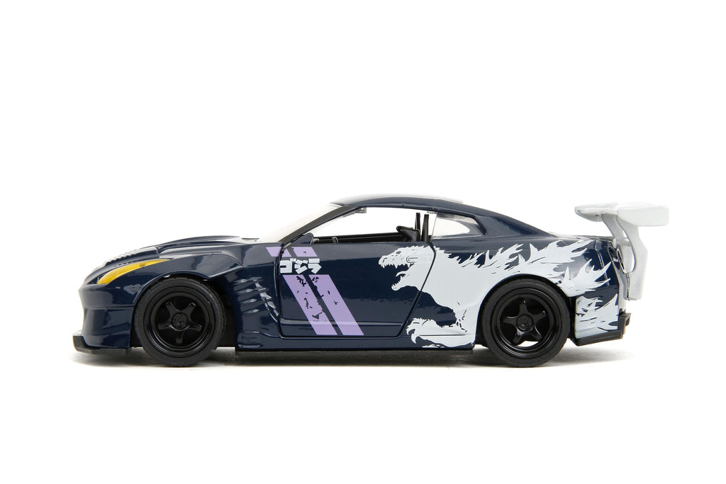 Jada Hollywood Rides 1:32 Scale Die-Cast 2009 Nissan GT-R (R35) Ben Sopra Godzilla – Opening Doors, Rubber Tires – Collectible for Adults – Toho Licensed