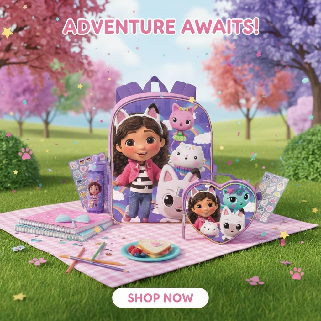 Fast Forward Gabby's Dollhouse 16" Backpacks With Lunch Bag - Licensed Characters Kids Schoolbag