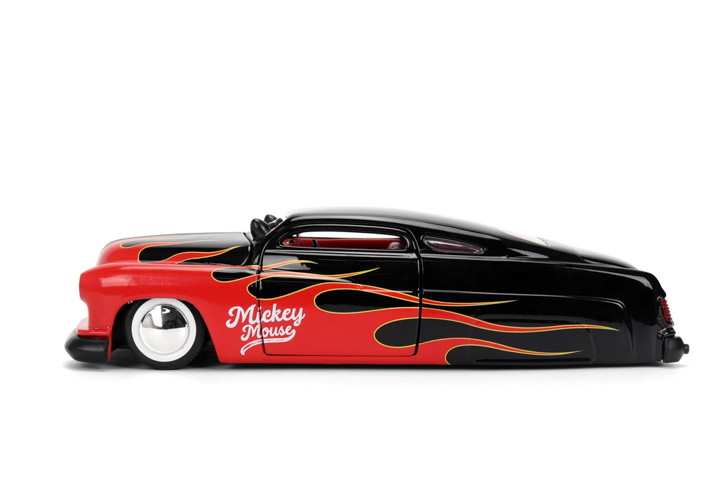 Jada Disney Vintage Mickey – 1951 Mercury – Hollywood Rides Die-Cast Car Toys – Flame Design –Mickey Figure – Collector's Edition – Age 8+ – Red/Black