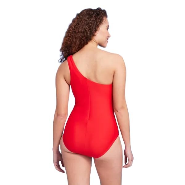 Kona Sol Women's Medium Coverage One Shoulder One Piece Swimsuit with Tummy Control - (Medium, Red)