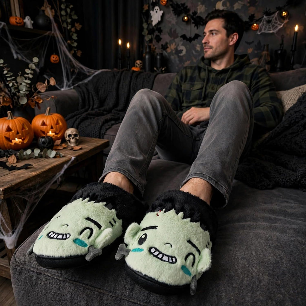 Handcraft Universal Monsters Men's Plush Clog Slippers with 3D Monster Face, Black, Small