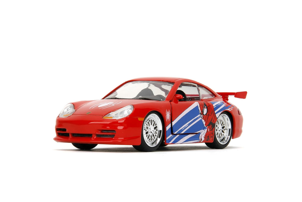 Jada Hollywood Rides Spider-Man Porsche 911 GT3 RS 1:32 – Die-Cast Vehicle Paint, Opening Doors, Marvel Theme – Red/Blue Design for Kids & Collectors