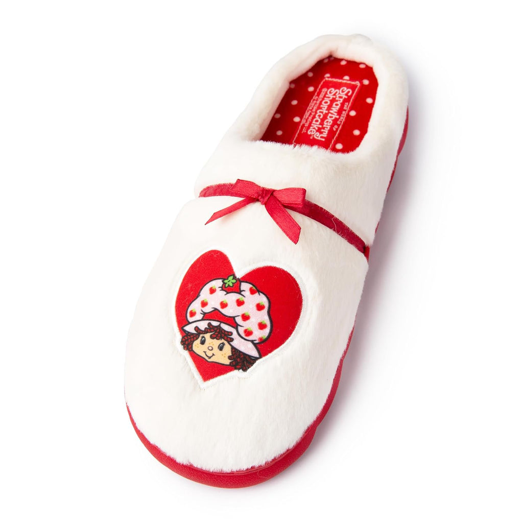 Handcraft Strawberry Shortcake Girls Plush Clog Slippers with Satin Bow and Icon, Cream, 2-3 Big Kid