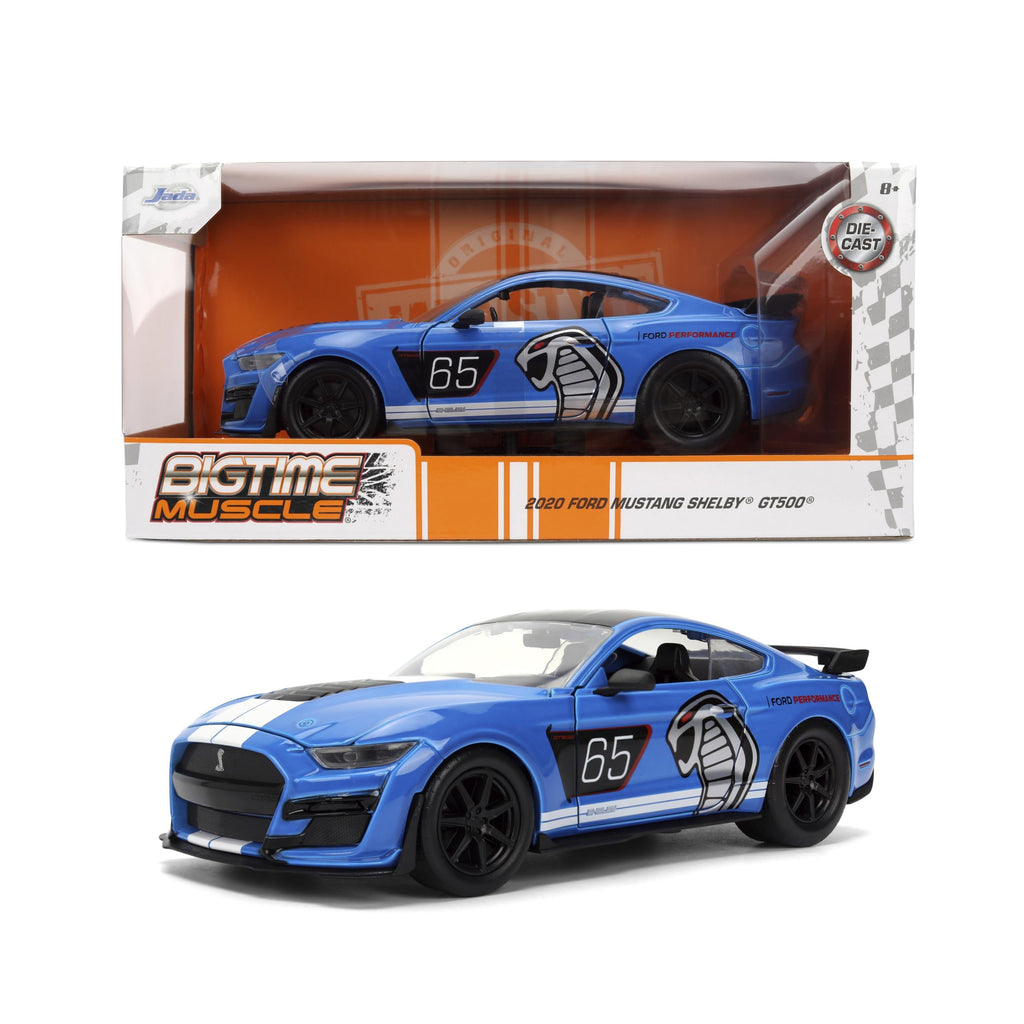 Jada Toys Bigtime Muscle 1:24 2020 Ford Mustang Shelby GT 500 Die-cast Car – Opening Doors, Hood, Trunk, Rubber Tires(Glossy Blue)