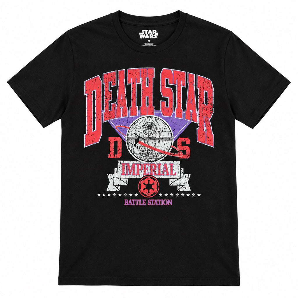 Star Wars Men's Short Sleeve T-Shirt – Death Star Collegiate Varsity Graphic Tee – Black