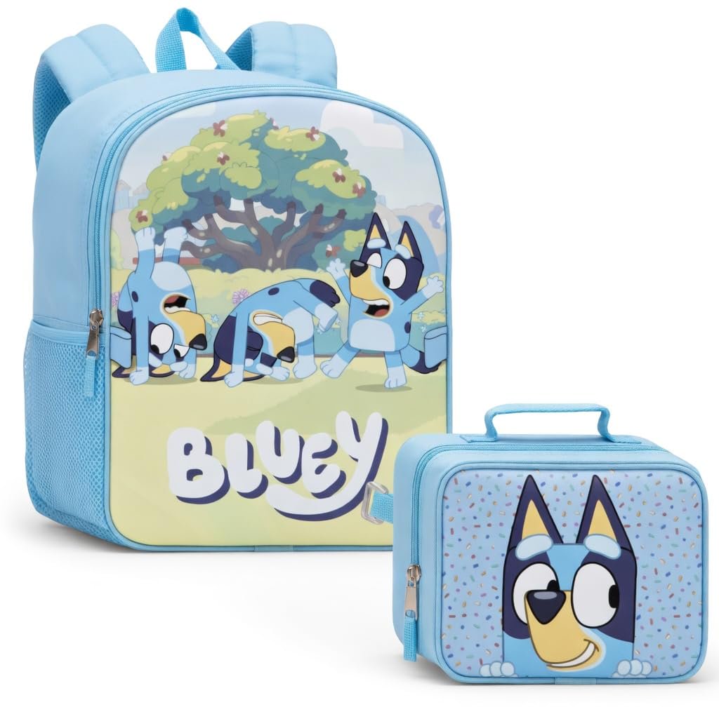 Fast Forward Bluey 16" Backpacks With Lunch Bag - Licensed Characters Kids Schoolbag