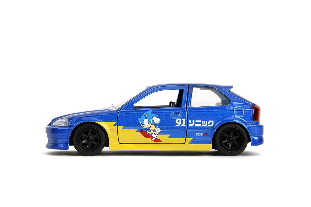 Jada Toys Sonic The Hedgehog with 1997 Honda Civic Type-R Die-Cast Car – 1:32 Scale, Highly Detailed Collectible Model with Sonic Figure, for Ages 8+