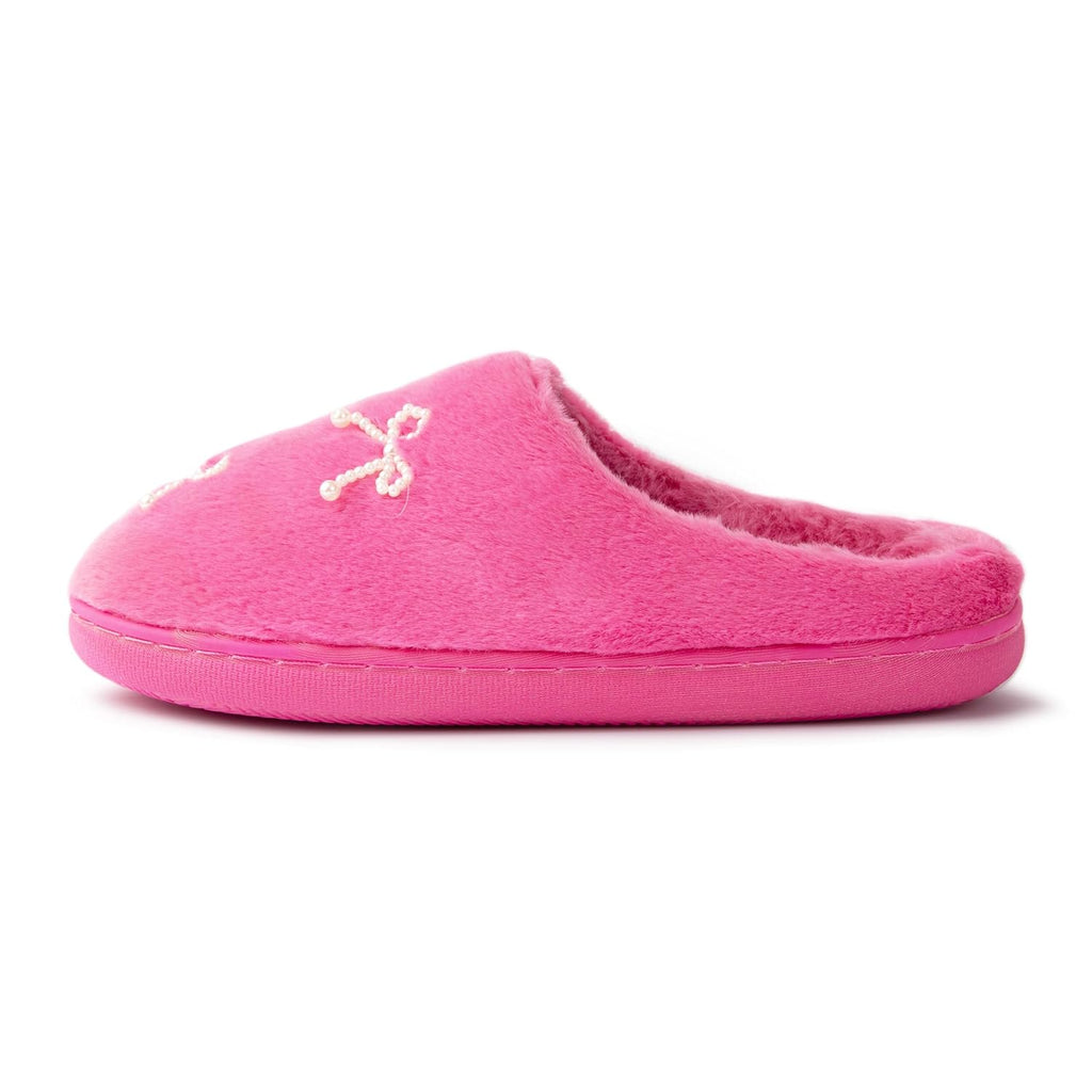Handcraft Luna Mellow Girls Plush Clog Slippers with Pearl Bows, Pink, 5-6 Big Kid