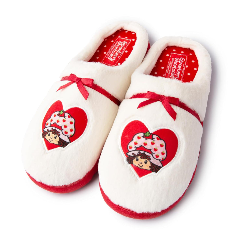 Handcraft Strawberry Shortcake Girls Plush Clog Slippers with Satin Bow and Icon, Cream, 2-3 Big Kid